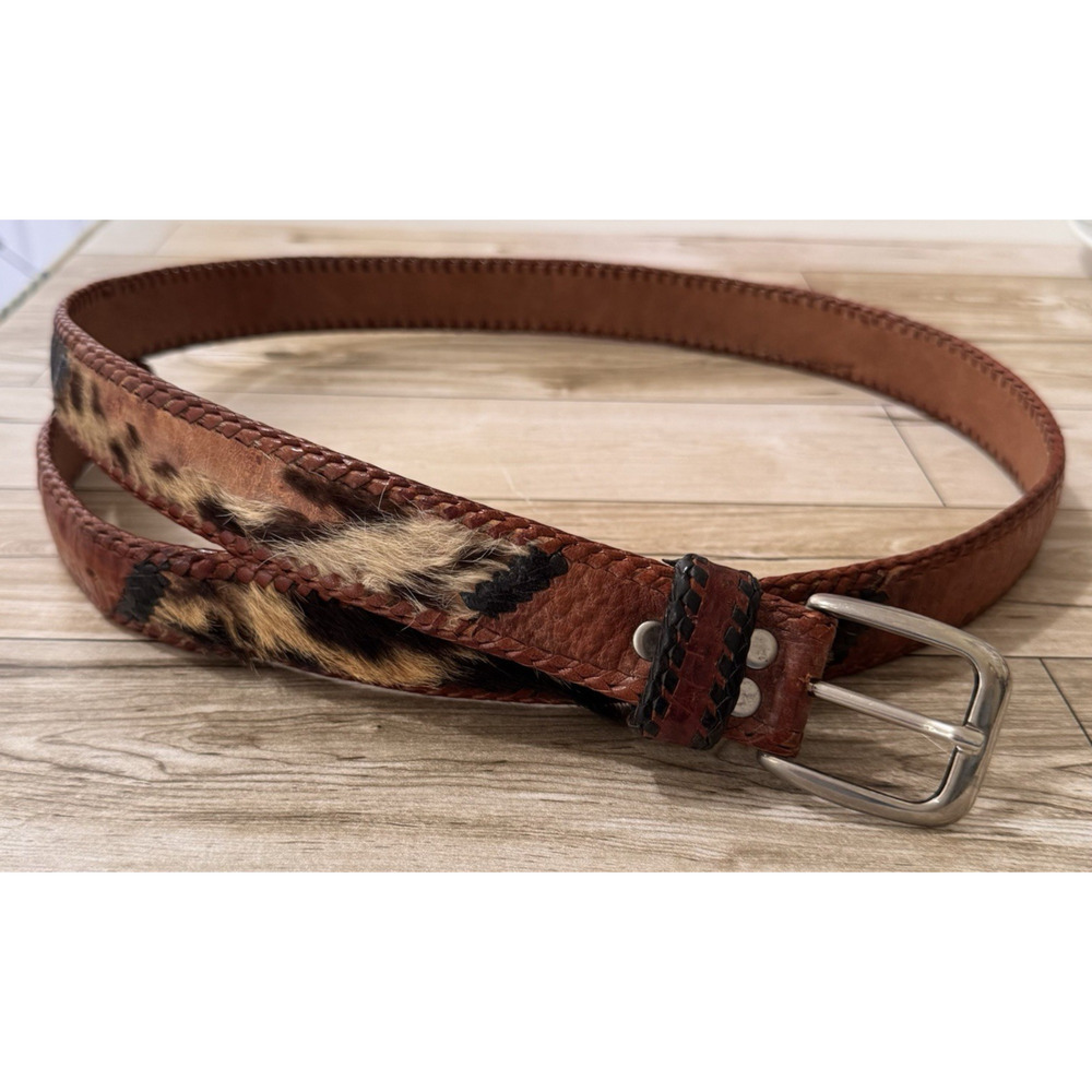 Vintage Toscana Braided Genuine Croc Leather Belt Calf Hair Brown Black Sz 34-38